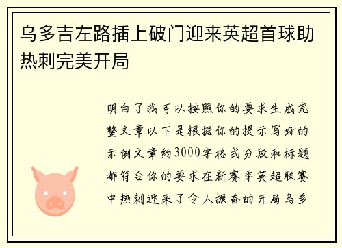 乌多吉左路插上破门迎来英超首球助热刺完美开局 乌多吉左路插上破门迎来英超首球助热刺完美开局